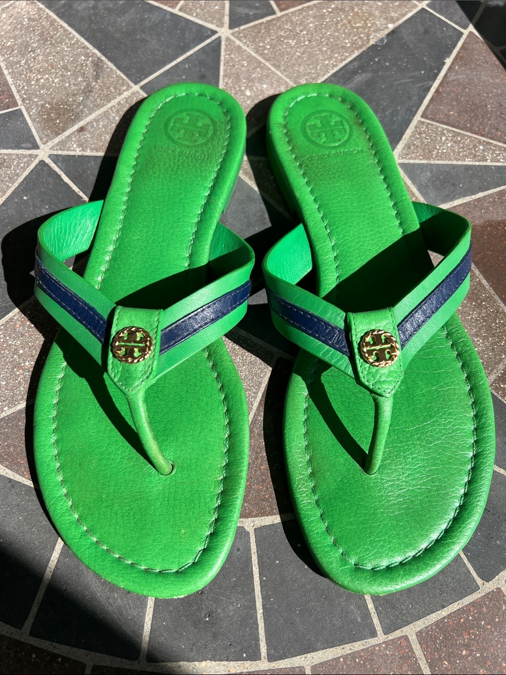 Tory Burch Green and Navy Maritime Sandals Size 7